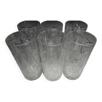 Set of 6 white crystal water glasses