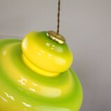 Mid-Century Italian Green Glass and Brass Pendant Lamp