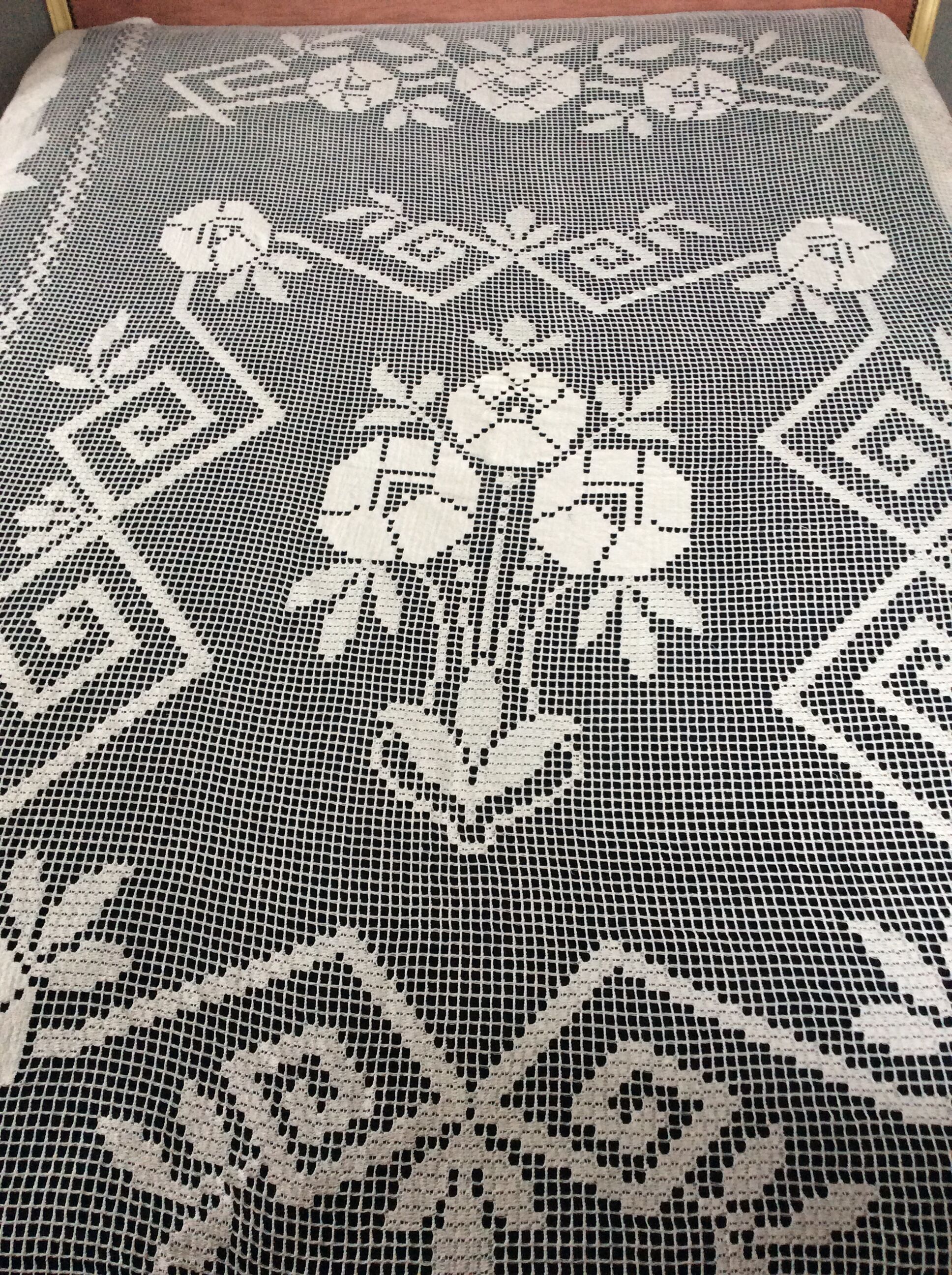 Hand embroidered bed cover with vintage crochet dimension: width -180cm- height -230cm-
