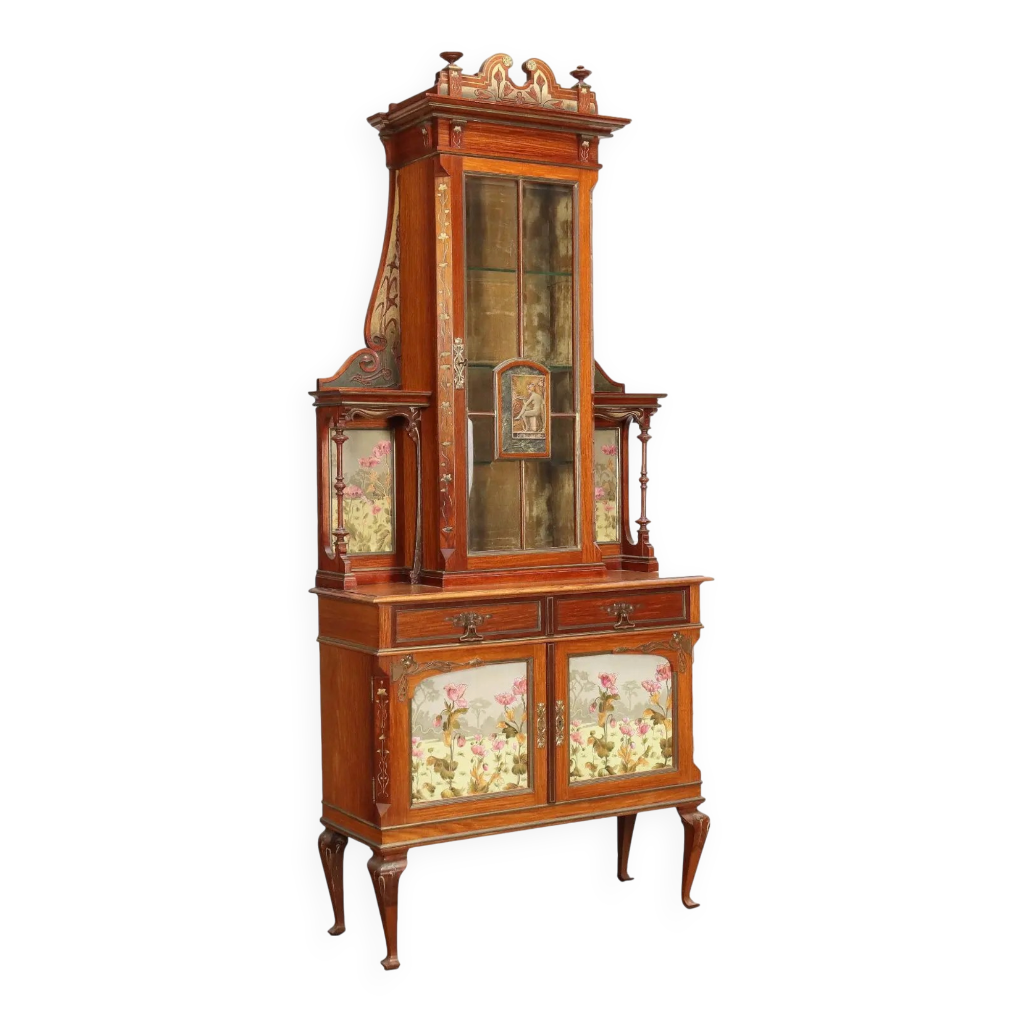 Antique Art Nouveau display cabinet in mahogany, Italy, 19th century.