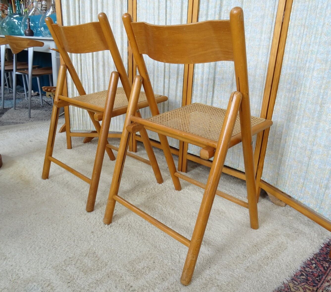 Pair of canned folding chairs