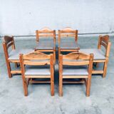 Brutalist Square Model Pine Dining Chairs, 1970s, Set of 6