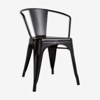 Black dining room armchair with metal armrest Industrial style