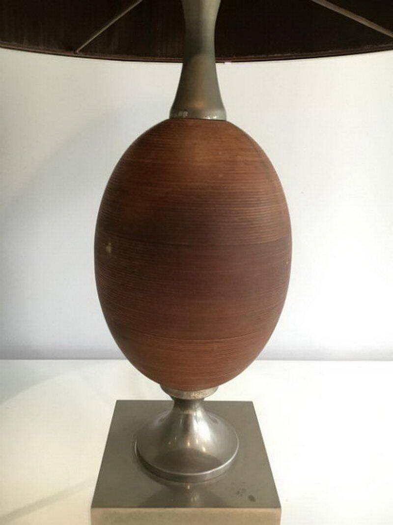 Egg lamp in wood and brushed steel