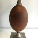 Egg lamp in wood and brushed steel