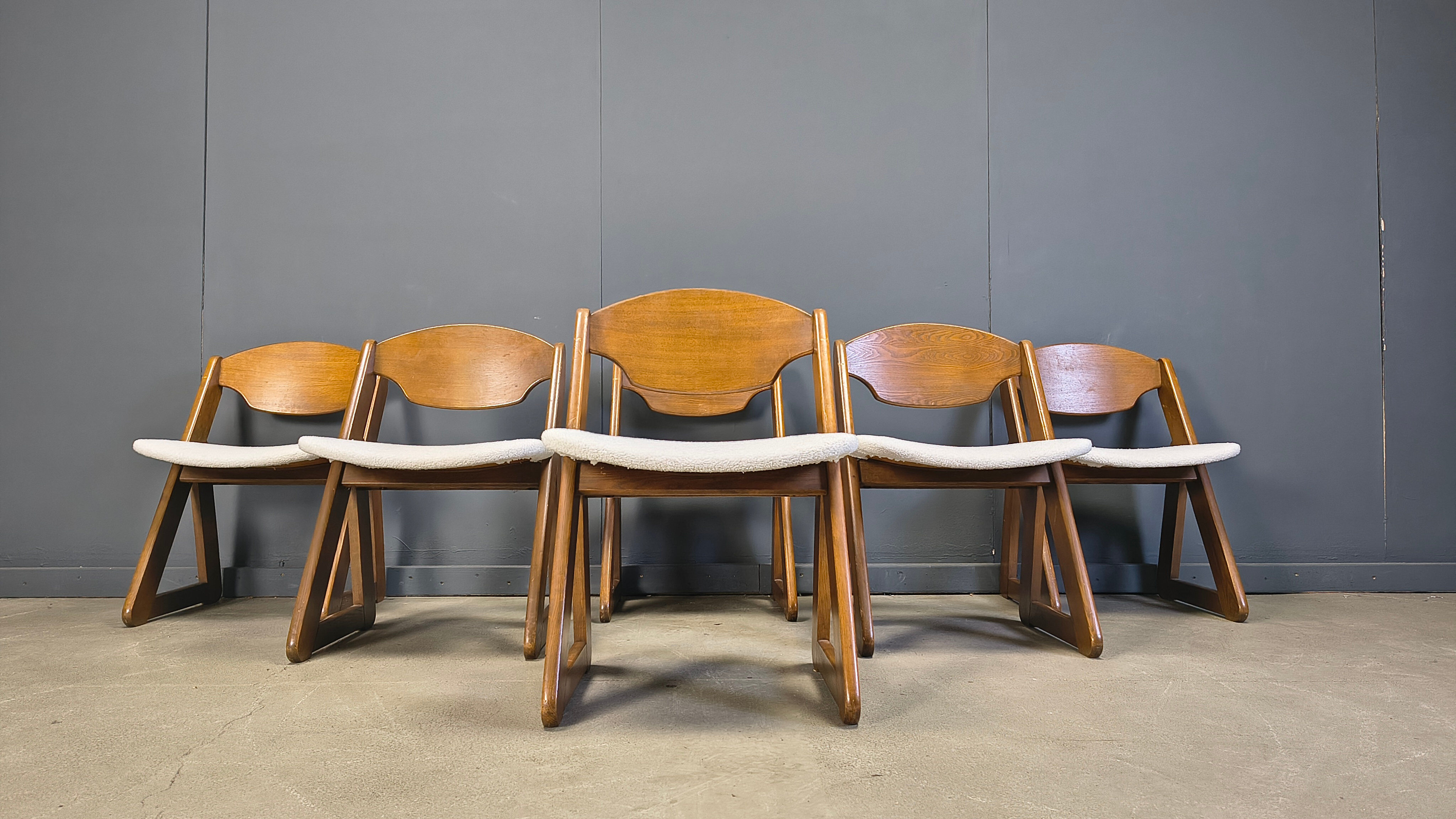 Vintage brutalist dining chairs, set of 6 - 1960s