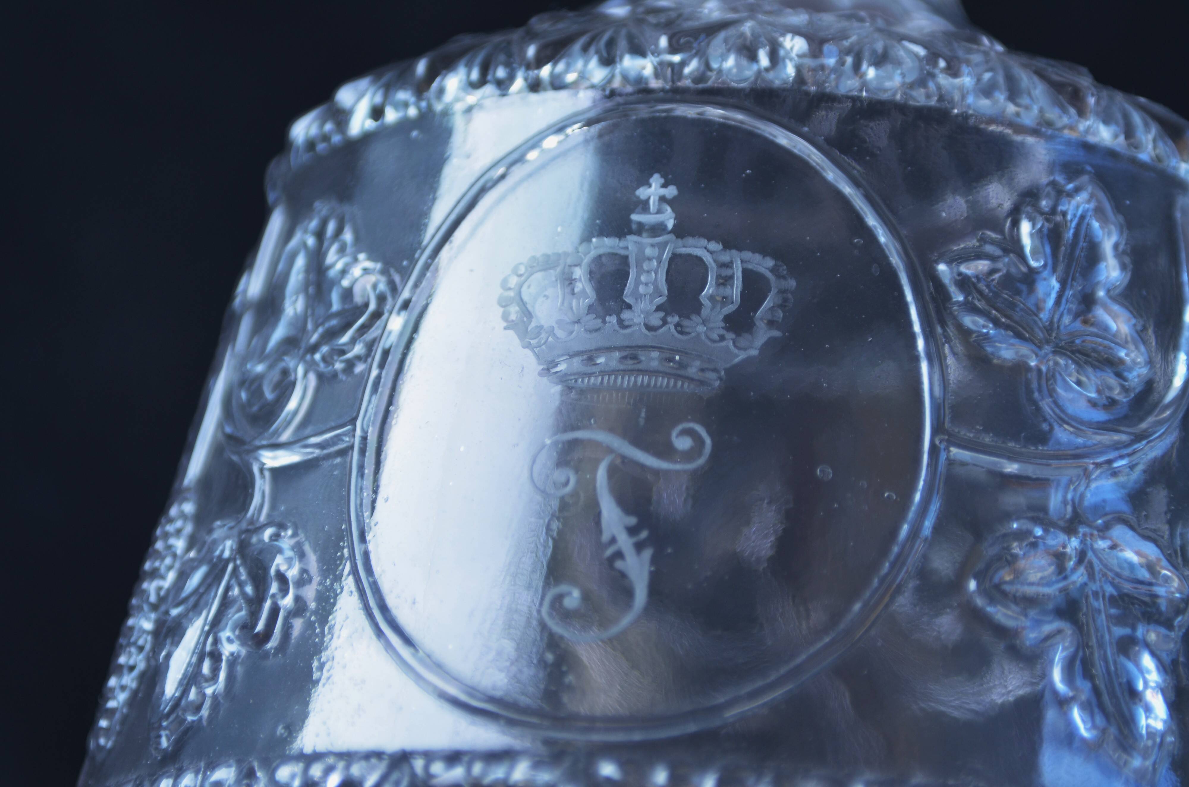 19th Century French Hand Blown Decanter with F letter engraved