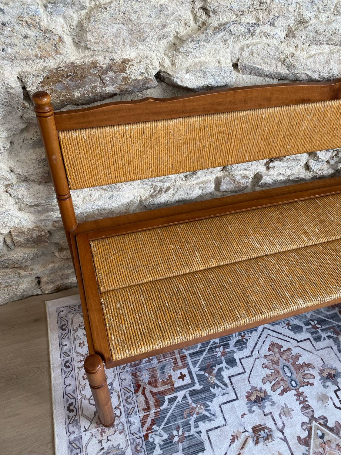 1960 beech and straw bench