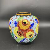 Ovoid vase, charles catteau, keramis, art deco period, fine earthenware, floral enamel decoration, vase col