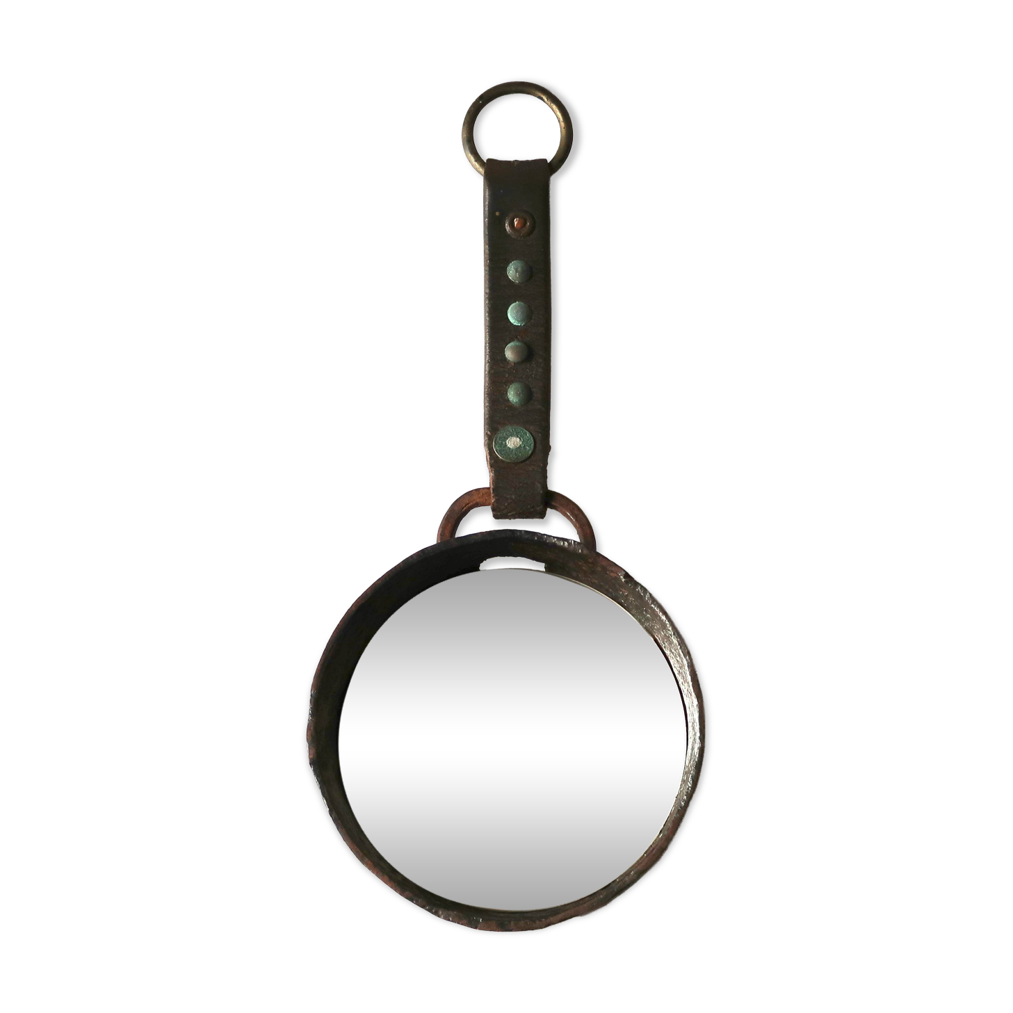 Round wrought iron metal mirror, 1950s