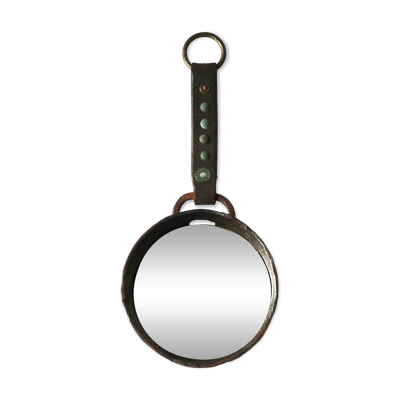 Miroir rond en métal fer forgé, années 50