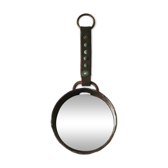 Round wrought iron metal mirror, 1950s