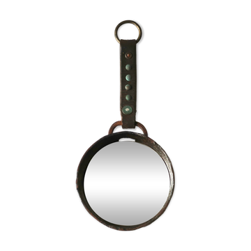 Miroir rond en métal fer forgé, années 50