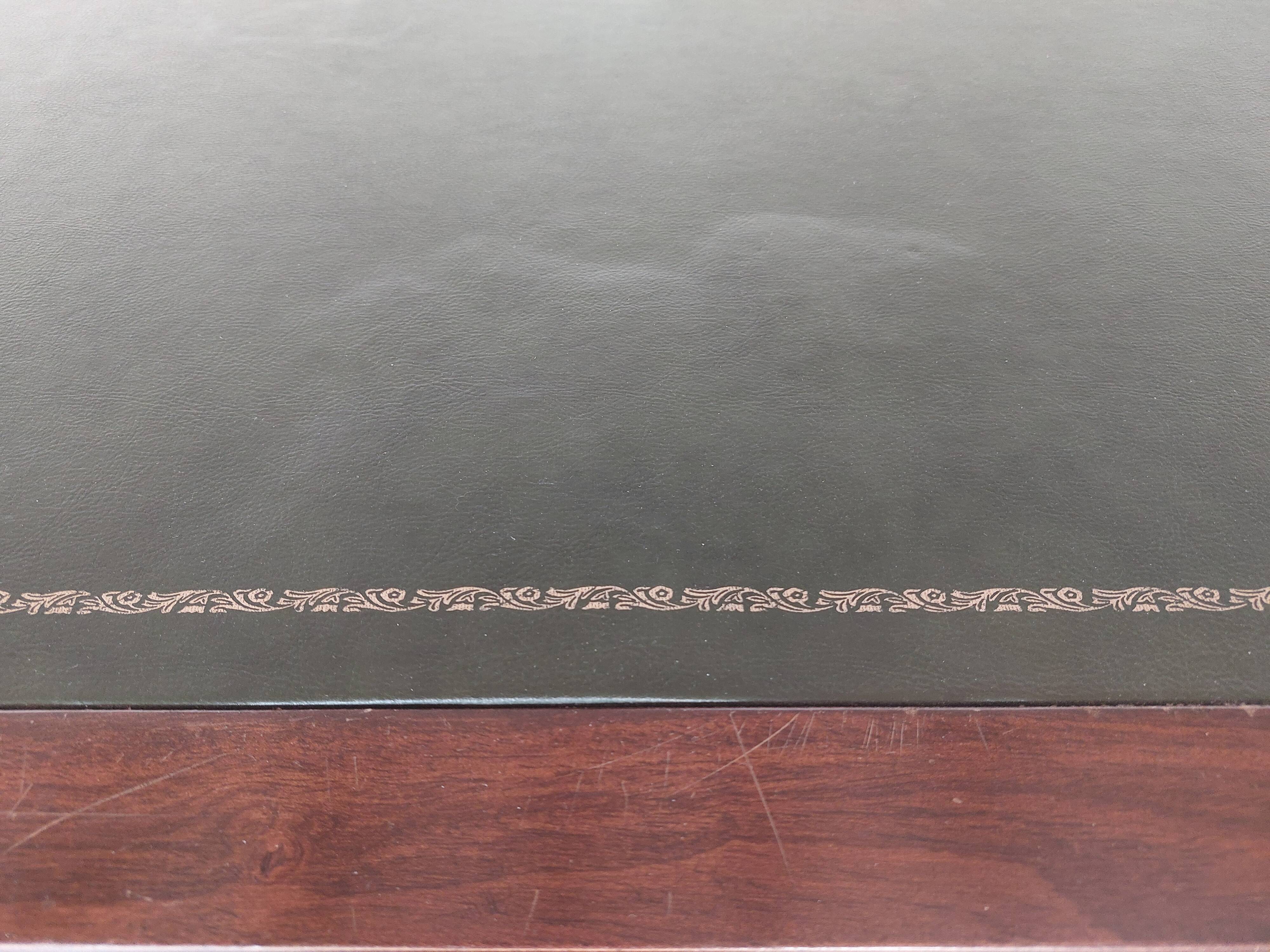 wooden desk, green leather top