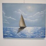 Peinture huile sur toile marine voilier en mer signée Moreno José