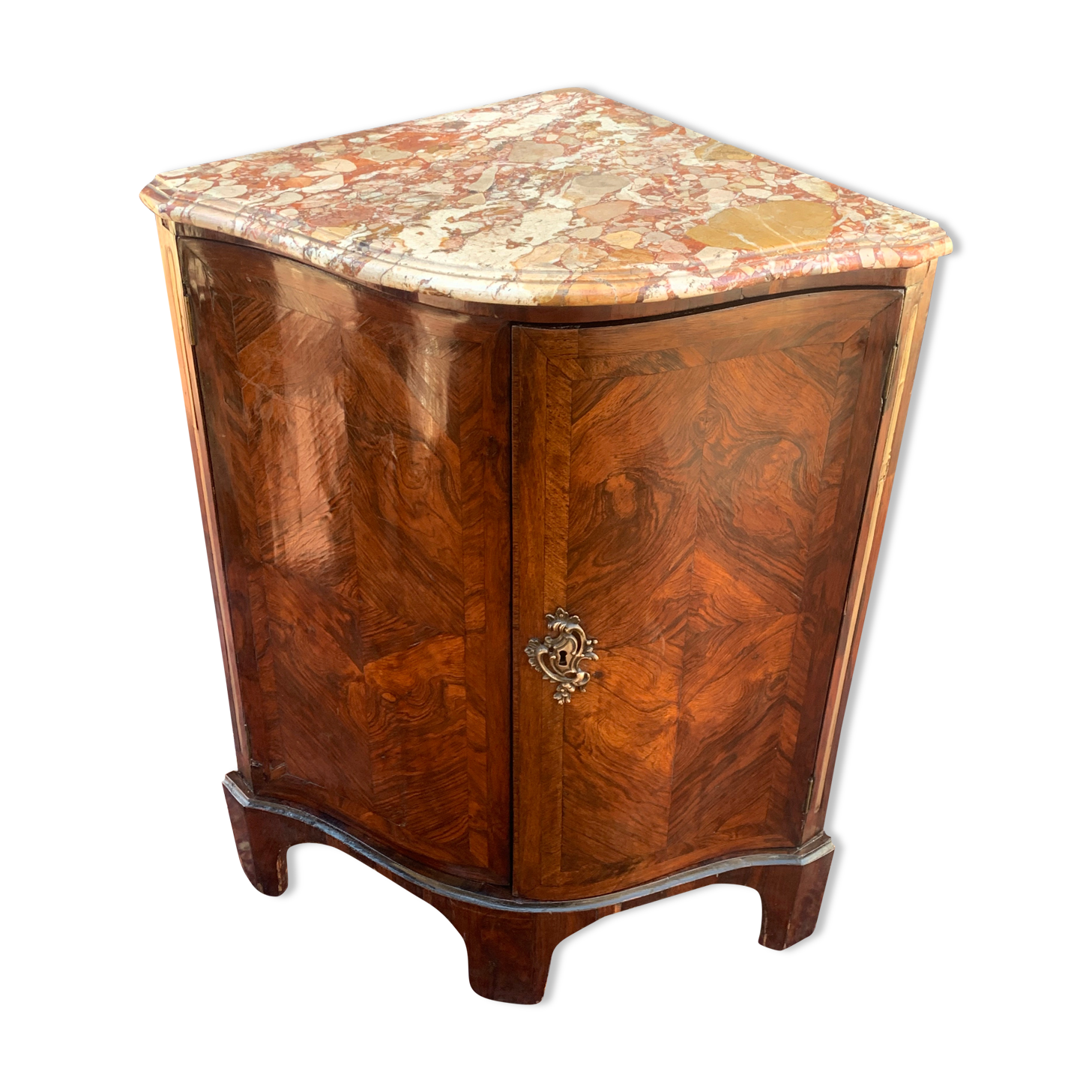 Migeon corner buffet stamped in Louis XV period marquetry