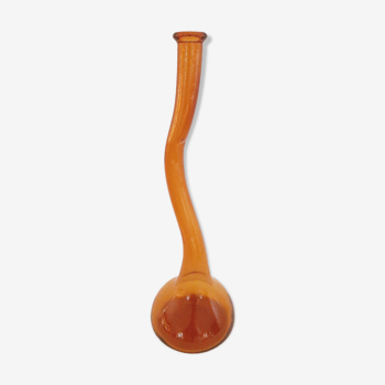 Vase soliflore glass blown amber with long neck