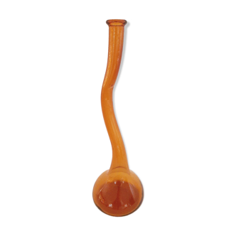 Vase soliflore glass blown amber with long neck
