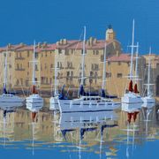 Patrick TURION Large Oil Port of Saint TROPEZ 80x80cm Exhibitions