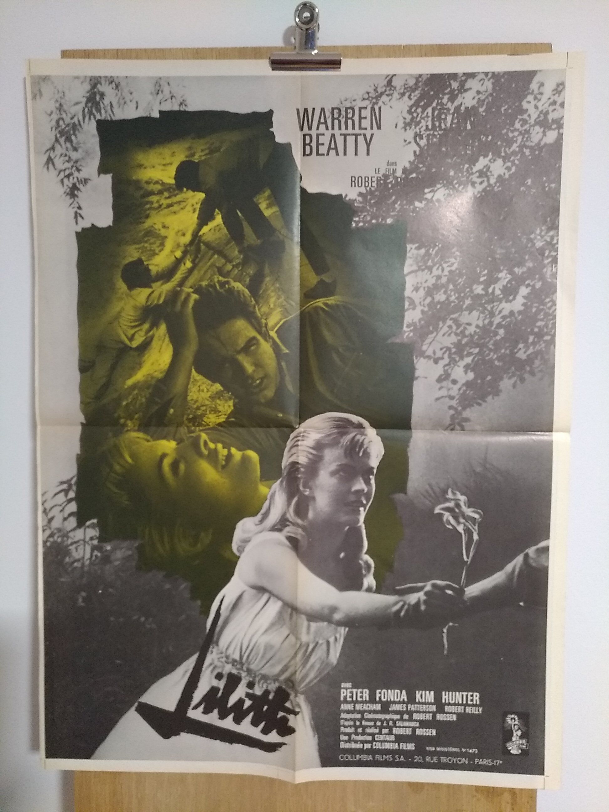 A small folded original movie poster: Lilith Warren Beatty Peter Fonda year 1964
