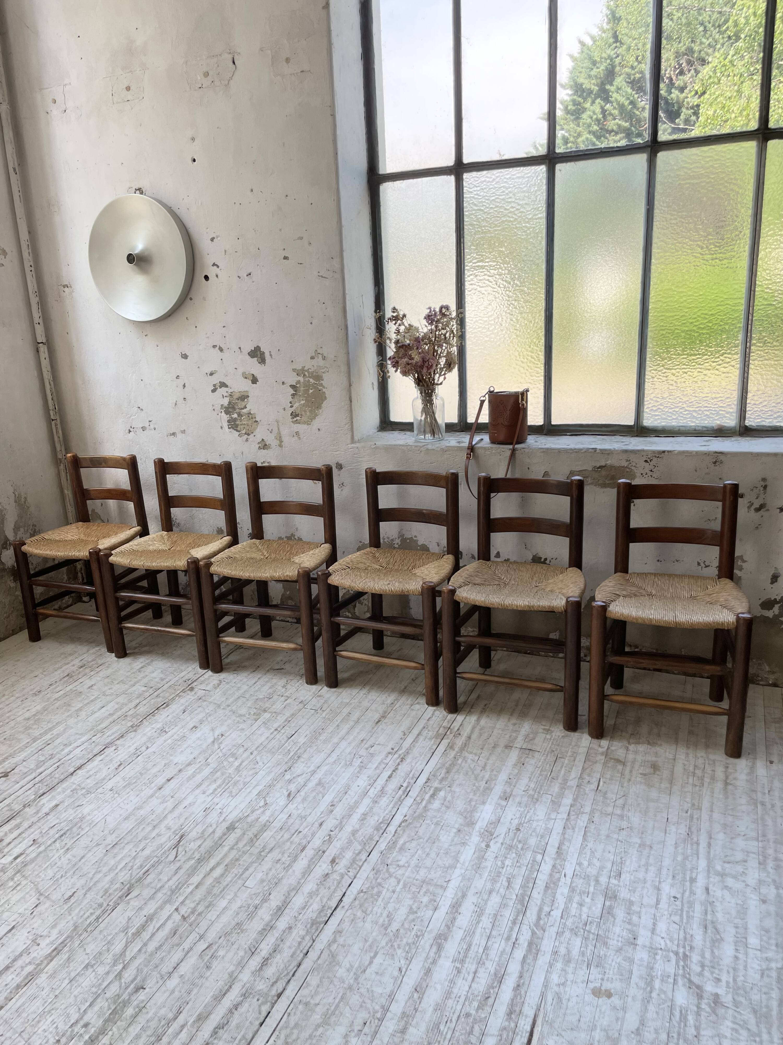6 straw and oak chairs, mountain furniture