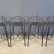 Tabourets de bar vintage en fer forgé et rotin, ensemble de 4 - années 1970