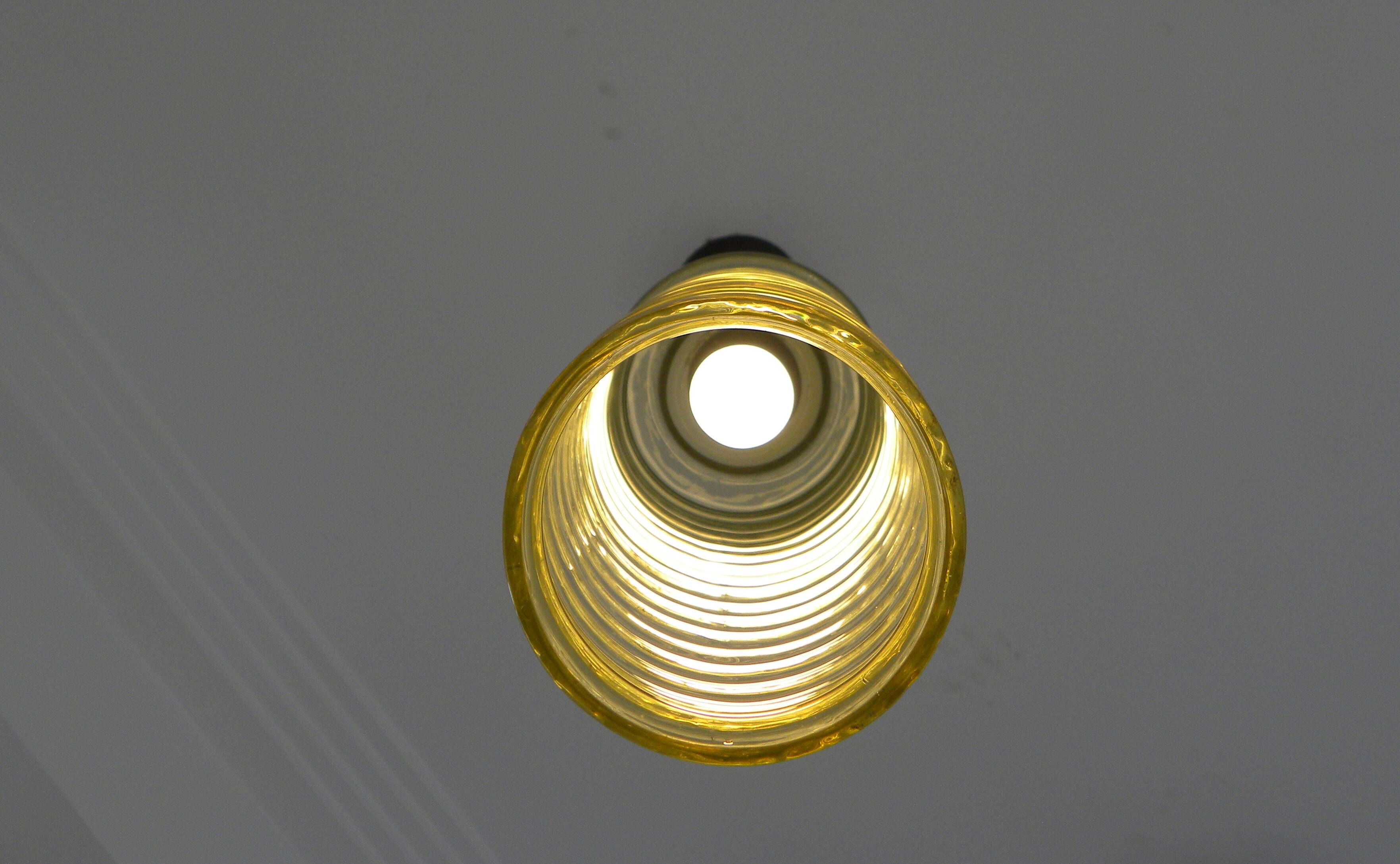 Yellow ribbed glass vintage retro cylindrical pendant lamp