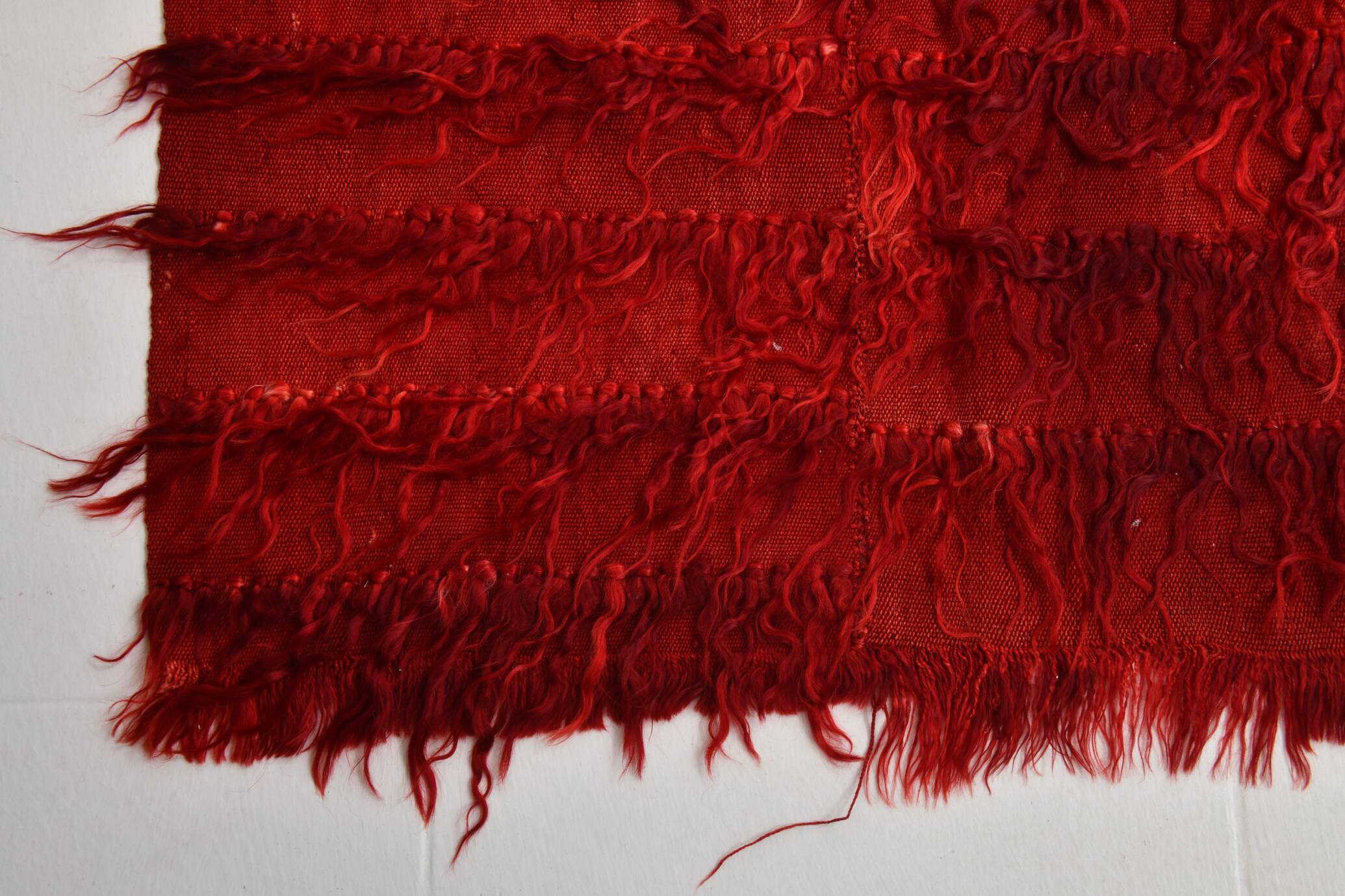 3x5 Wine Red Long Hairy Vintage Kilim Rug, 108x162Cm