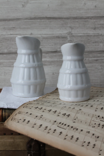 2 old french pitchers in white ceramic, circa 1960