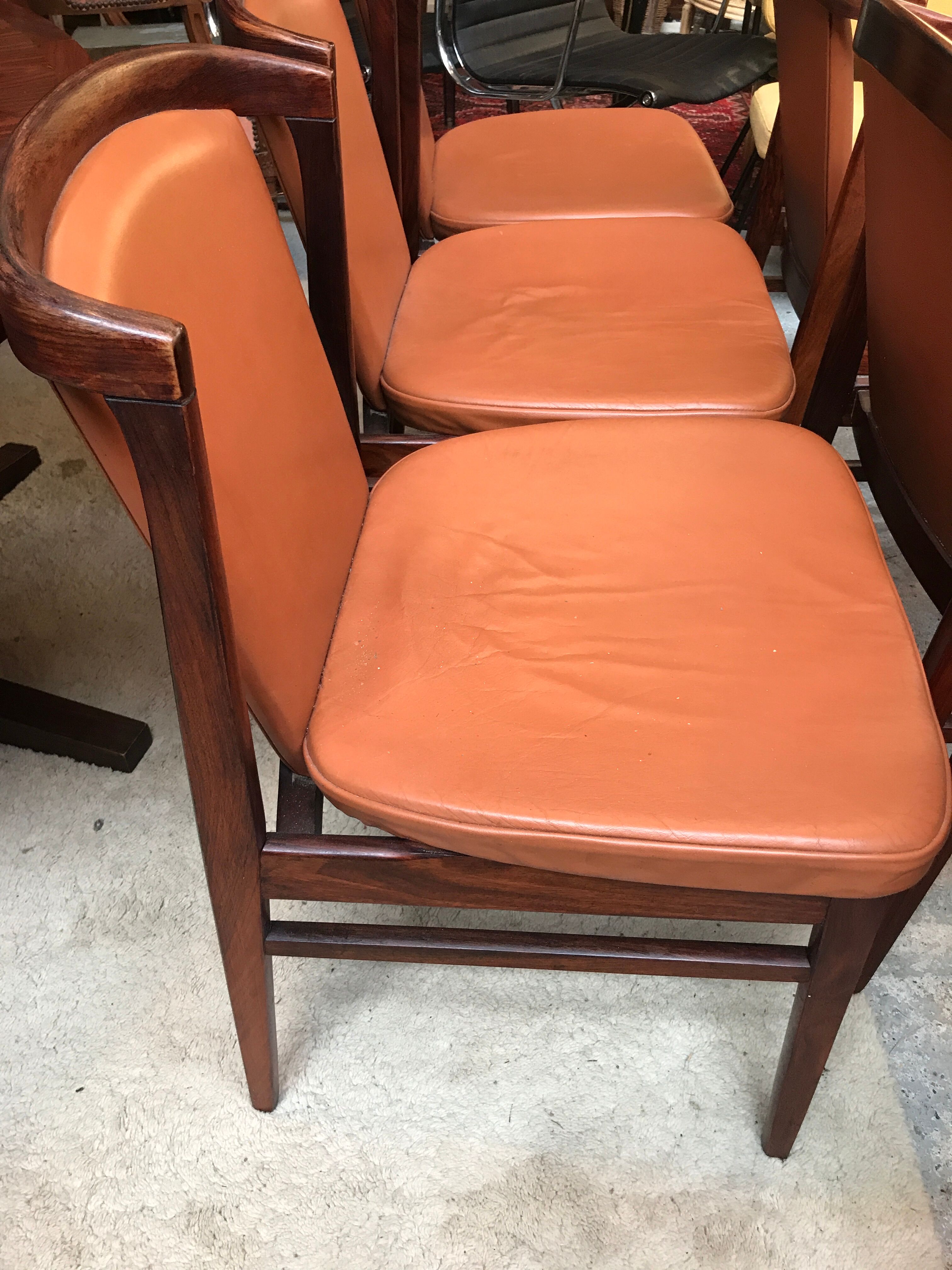 6 Dyrlund rosewood leather chairs