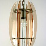 Mid-Century Italian pink and clear thick glass chandelier by Veca. Italy 1960s