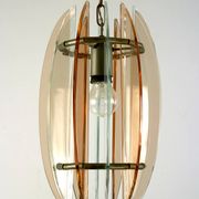 Mid-Century Italian pink and clear thick glass chandelier by Veca. Italy 1960s