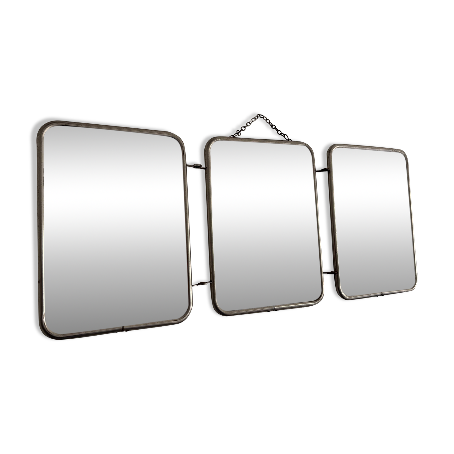 Vintage 1960s triptych mirror barber blue crocodile effect - 20 x