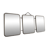 Miroir vintage 1960 triptyque barbier simili crocodile bleu barbeau - 20 x