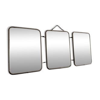 Vintage 1960s triptych mirror barber blue crocodile effect - 20 x