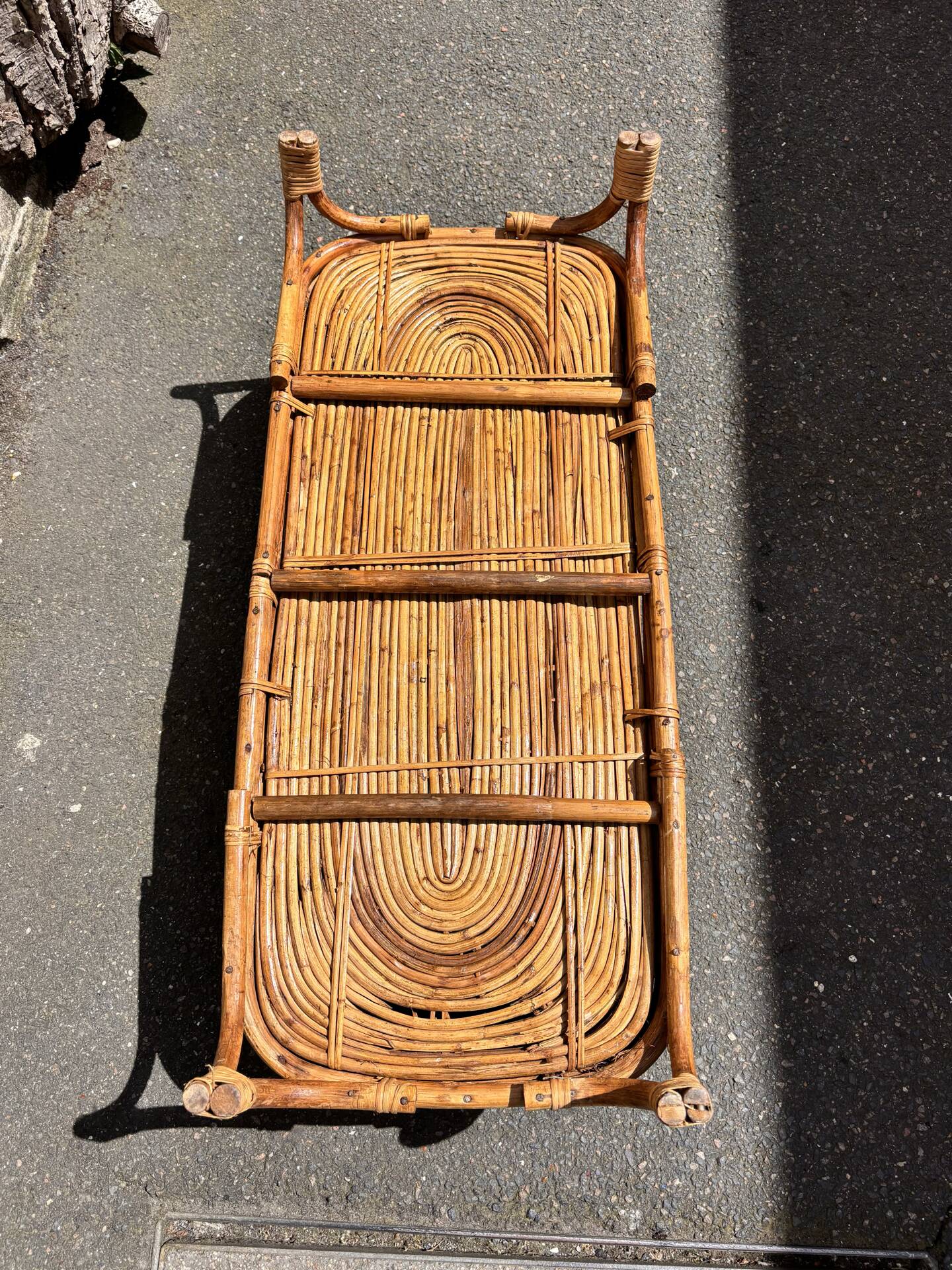 Rattan and bamboo planter, 60s, Gabriella Crespi style. Rare.