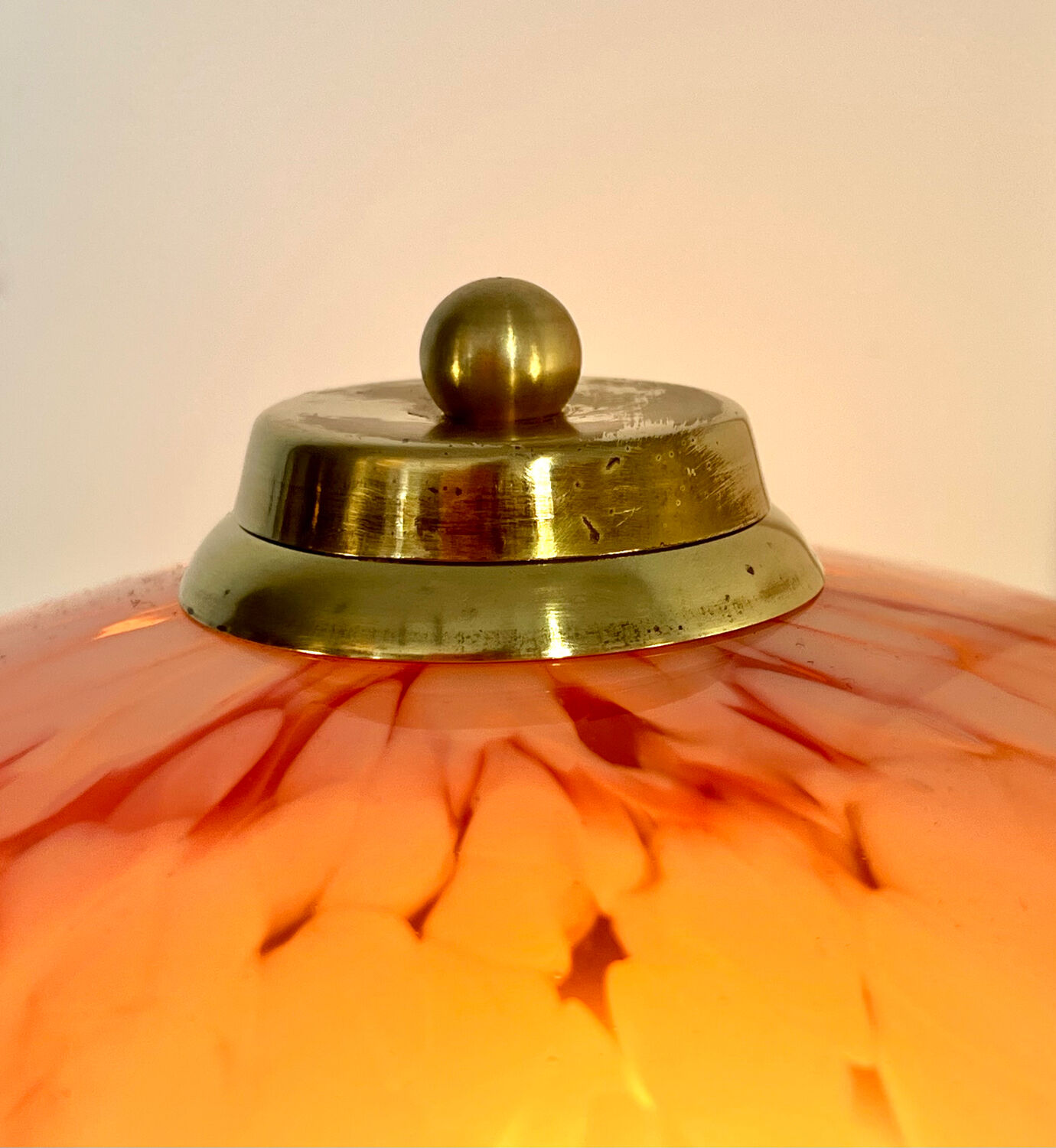 Pair of Art Deco mushroom table lamps, pink Clichy glass