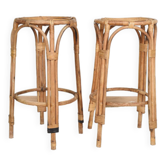 Pair of high rattan stools.