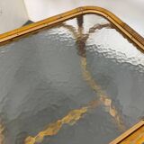 Vintage Bohémien Rattan Bamboo and Glass Side Table from Rohé Noordwolde,