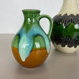 Set of 3 multi-color Fat Lava Op Art pottery vase made Bay Ceramics, Germany