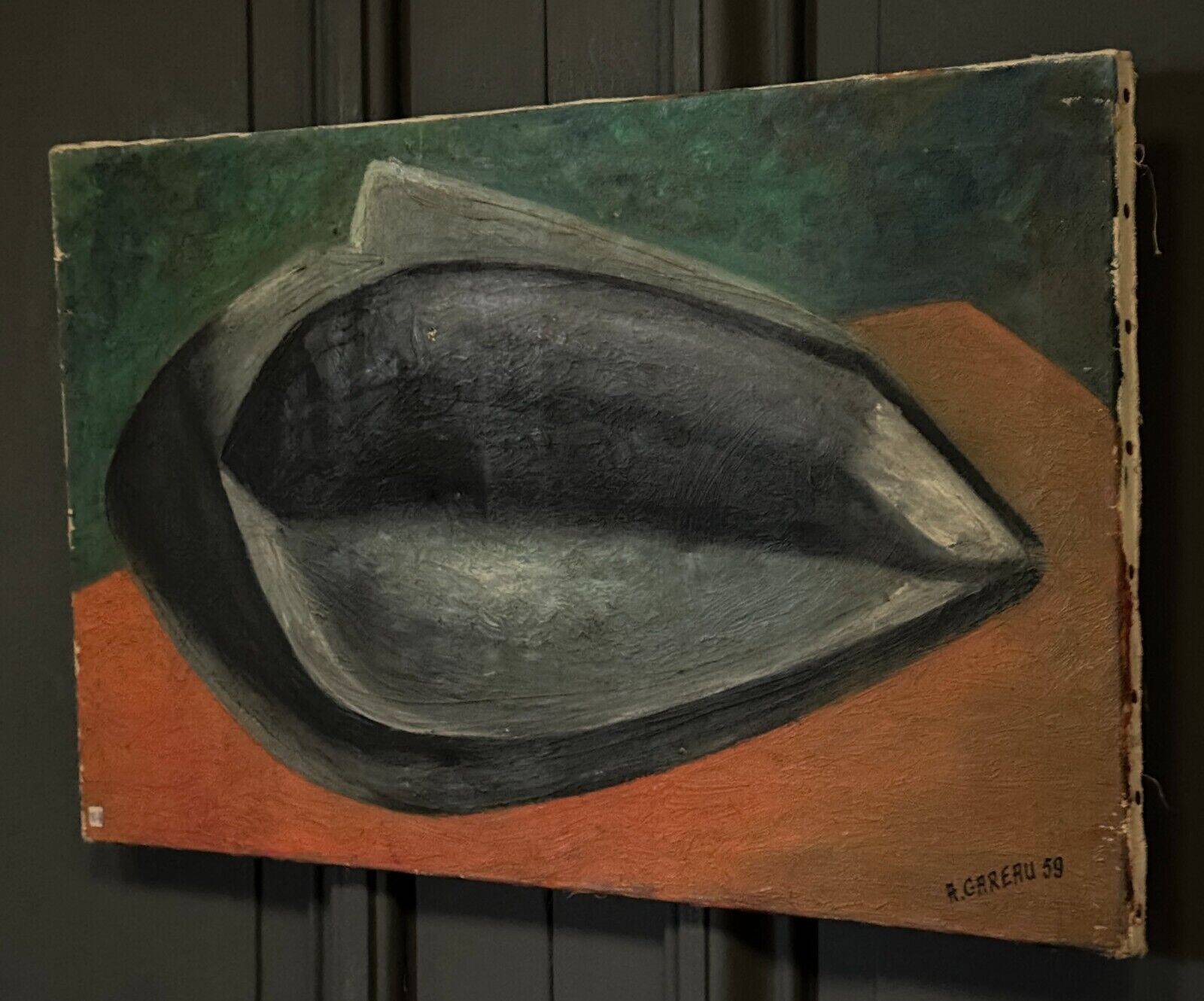 Oil on canvas by A. Gareau 1959 still life with ceramics