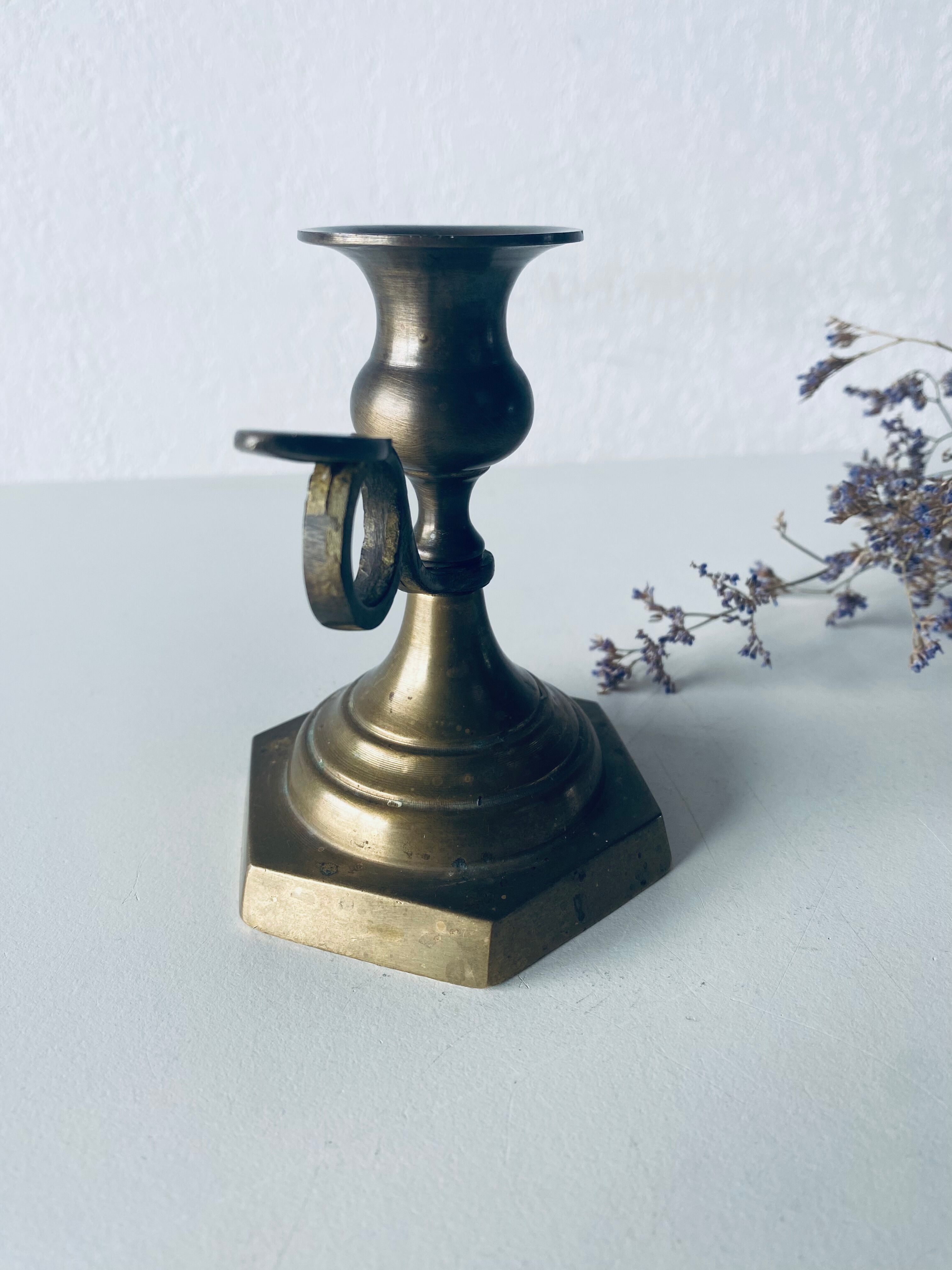 Candle holder with bronze handle