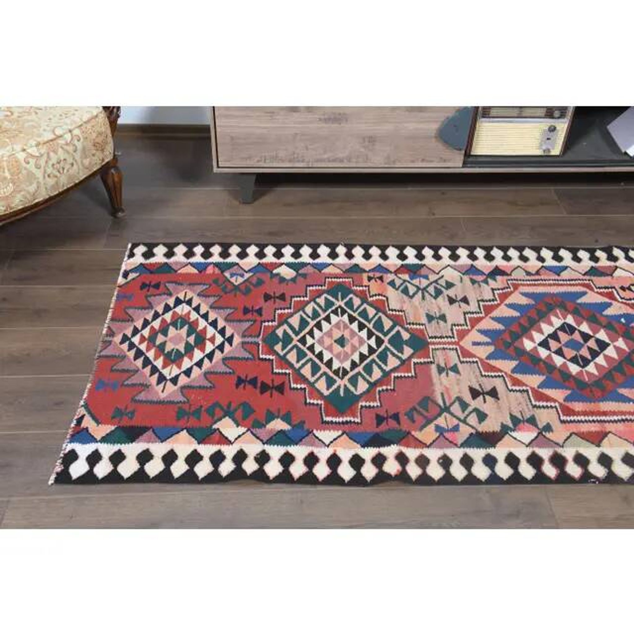 1970s Turkish Oushak Handmade Wool Cotton Orange Runner Rug 93x305