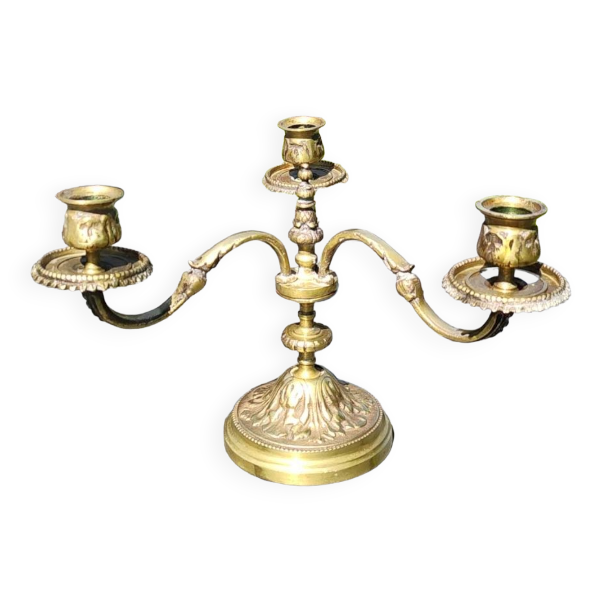 Chandelier 3 arms bronze old gold patinated