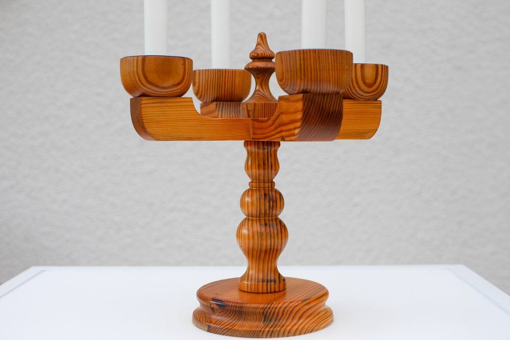Rustic wooden candleholder by Jan Johnsson for Smålandsslöjd, Sweden, 1975
