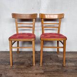 Pair of chairs in light wood and vintage red fabric 1960