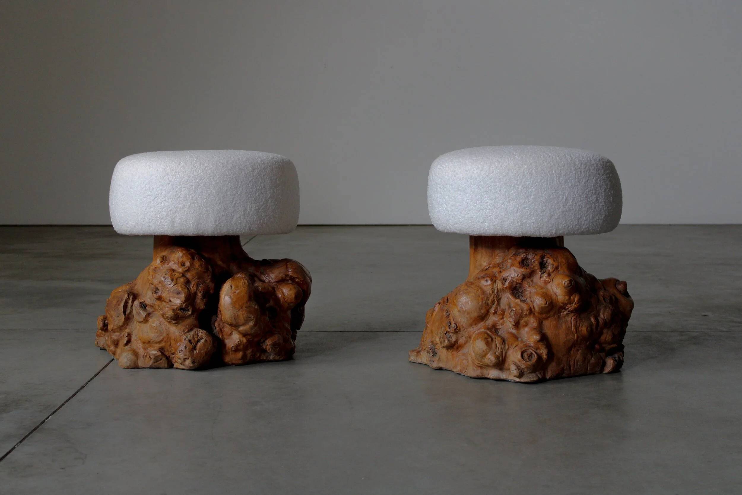 Mushroom shaped stools from burlwood - France 1950s
