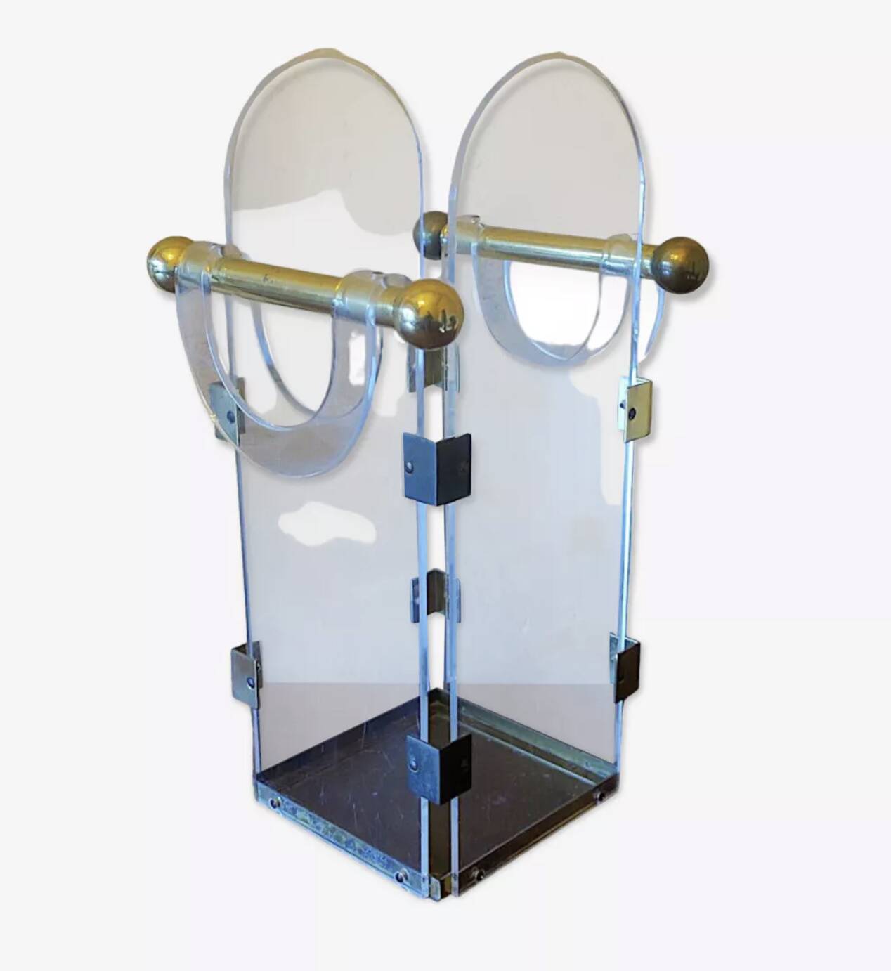 Umbrella stand in brass and clear lucite / plexiglass, 1960s