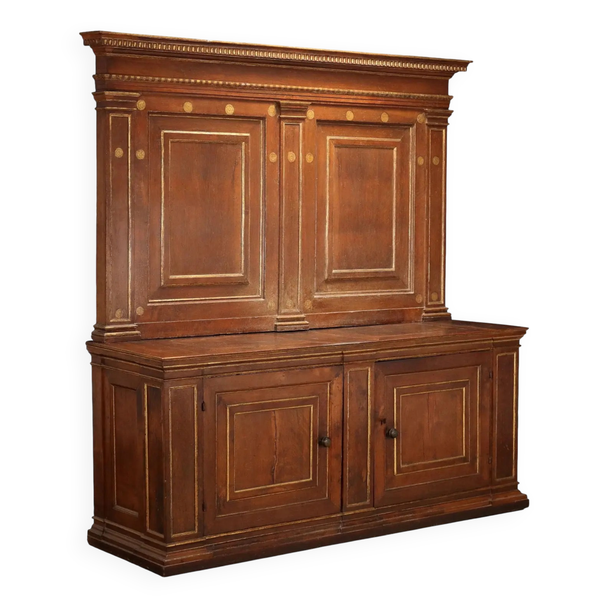 Ancien buffet avec étagère en noyer, Italie, XVIIe siècle