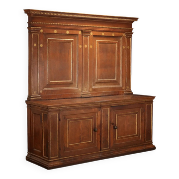 Antique walnut sideboard with shelf, Italy, 17th century